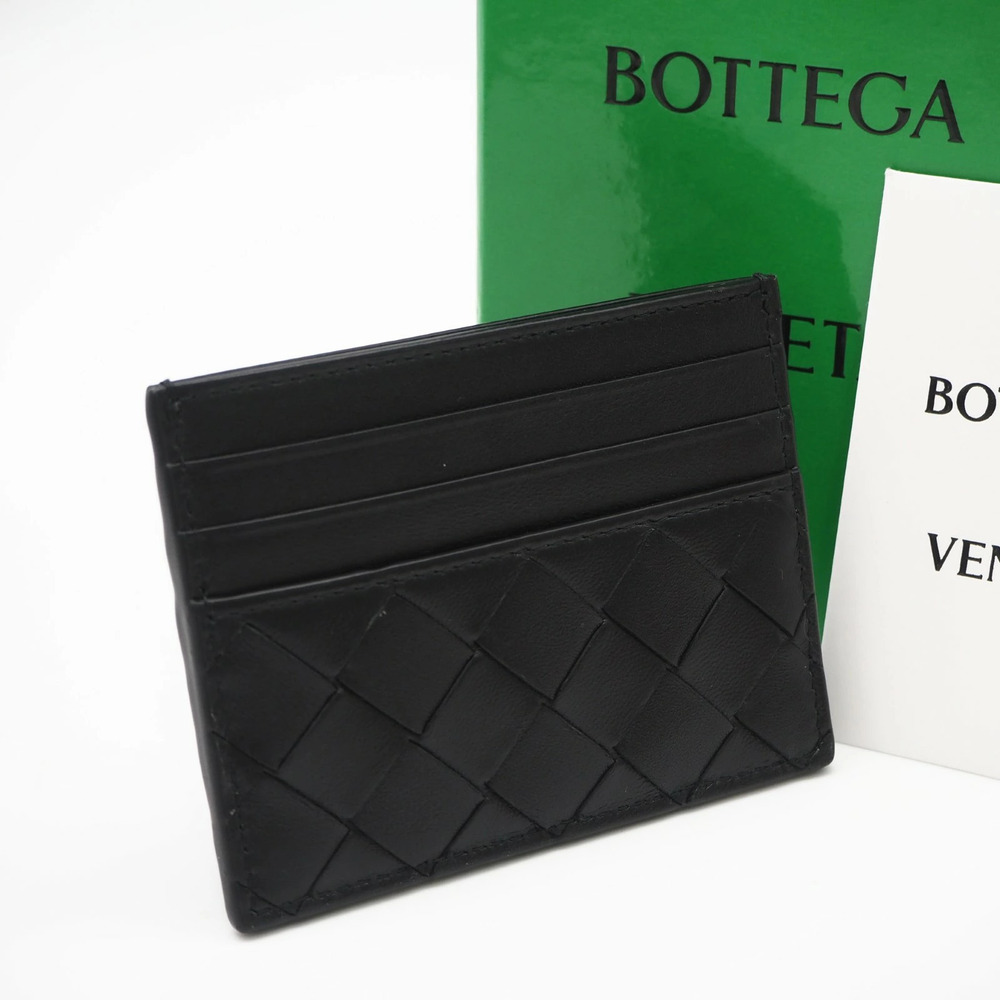 Bottega Veneta Intrecciato Credit Card Case Wallet Lambskin Leather Black